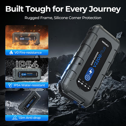 Car Battery Jump Starter and Battery Tester TOPDON 2-in-1 2200A Peak Jump Starter for Up to 8L Gas/6L Diesel Engines 12V Portable Booster and Tester