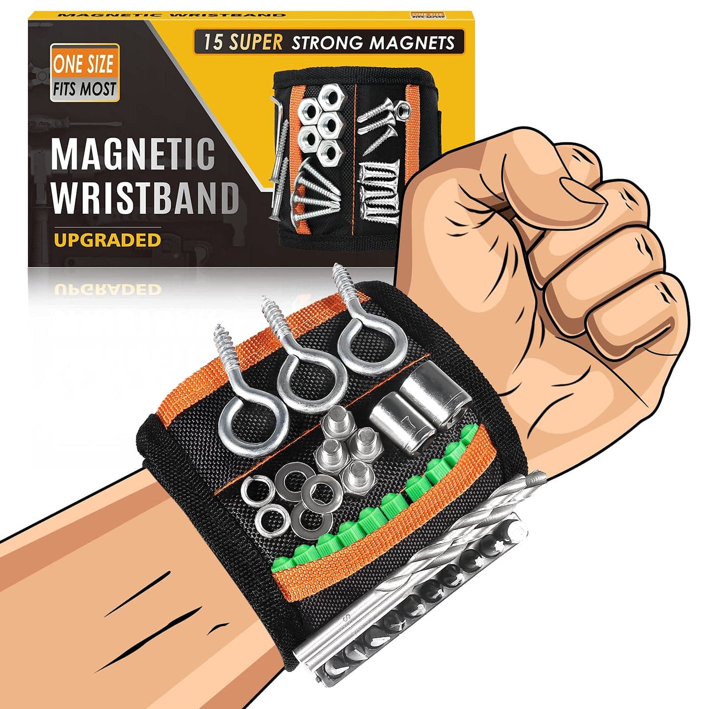 Valentines Day Gifts for Him Boyfriend Husband, Magnetic Wristband for Tools, Cool Gadgets for Men Dad, Tool Belts with 15 Strong Magnets for Holding Screws, Nails, Wrenches, Drill Bits