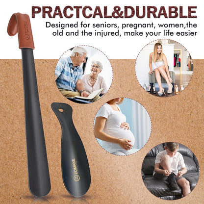 ZOMAKE Shoe Horn Long Handle for Seniors Men Women,Metal Long Shoehorn Boot Horn 16.5",Travel Small Shoe Spoon Helper for Kids 7.5"