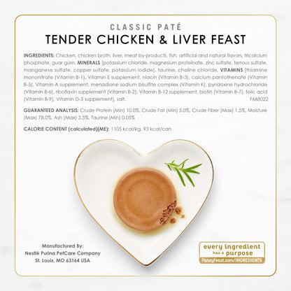 Purina Fancy Feast Chicken and Beef Classic Pate Collection Grain Free Wet Cat Food Variety Pack - (Pack of 24) 3 Oz. Pull-Top Cans