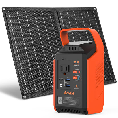 Takki 120W Peak Solar Generator with 21W Panel 83Wh Portable Power Station Solar Power Bank with 110V AC Outlet for Camping Home Use Outdoor Emergency Fan Laptop Hurricane
