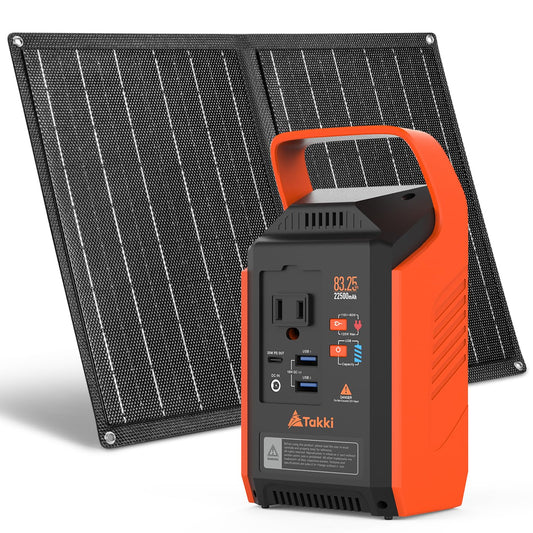 Takki 120W Peak Solar Generator with 21W Panel 83Wh Portable Power Station Solar Power Bank with 110V AC Outlet for Camping Home Use Outdoor Emergency Fan Laptop Hurricane