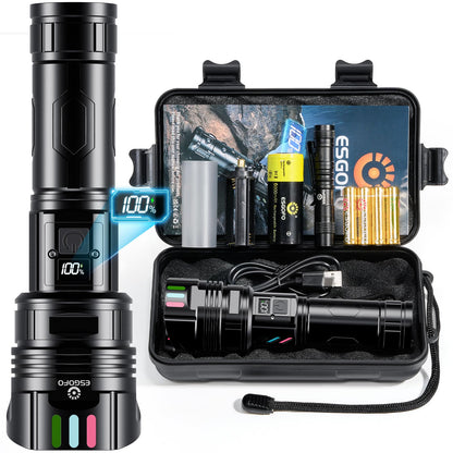 Esgofo Super Bright Flashlight 2000 High Lumens Rechargeable,Powerful Long Distance 3280ft Strong LED Flash Lights,Long Lasting 10H LCD Digital USB Discharging Function,Focus & Brightness Adjustable