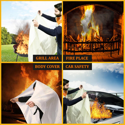 SKAMZ Premium Emergency Fire Blanket for Home and Kitchen - XLarge - 47.2" x 47.2" - 4 Packs Fiberglass Fire Blankets for House Rapid Fire Suppression, Flame Retardant Blanket