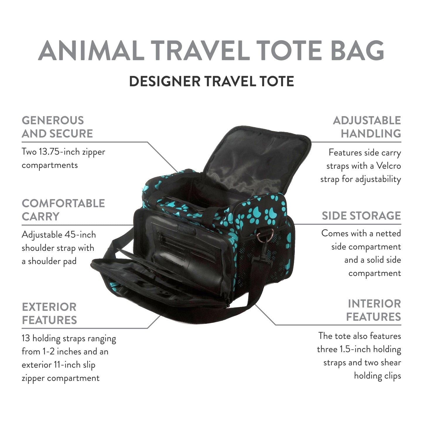 WAHL Professional Animal Travel Tote Bag with Zipper - Travel Bag - Storage Pack for Grooming Supplies - for Dog, Cat & Pet Groomers - 28.8 Inches, Turquoise Paw Print Design (#97764-300)