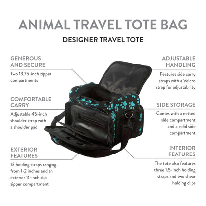 WAHL Professional Animal Travel Tote Bag with Zipper - Travel Bag - Storage Pack for Grooming Supplies - for Dog, Cat & Pet Groomers - 28.8 Inches, Turquoise Paw Print Design (#97764-300)
