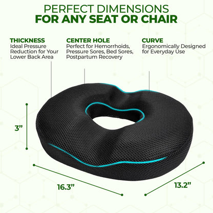 AnboCare Donut Gel Sitting Pillow - Orthopedic Memory Foam for Tailbone Pain, Hemorrhoid, Bed Sores, Postpartum, Prostate, Coccyx & Sciatica Pain