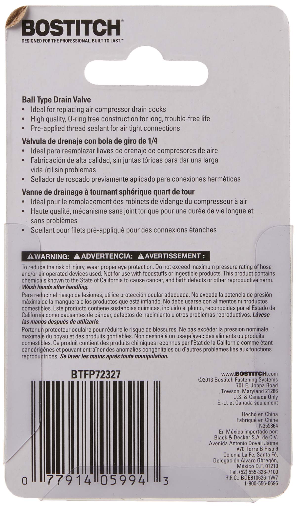 Bostitch BTFP72327 Ball Type Drain Valve