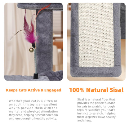 YOUPET Cat Tree with Cat Scratching Post for Indoor Cats, Cat Tower with Scratching Board and Playful Toy Balls, Cat Tree Tower with Cozy Hammock,Grey