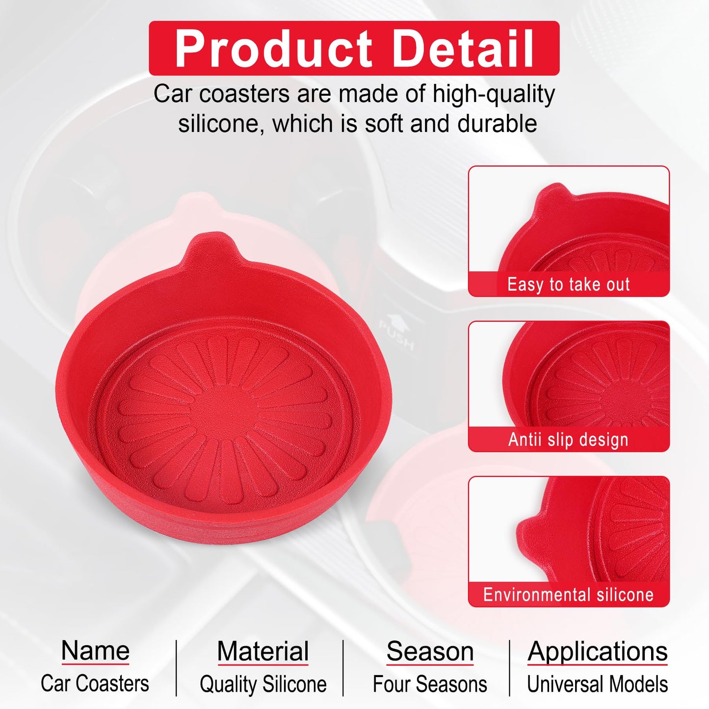 SINGARO Car Cup Holder, 4-Pack Silicone Car Coasters, Universal Non-Slip Recessed Car Interior Accessories (Flower Red)