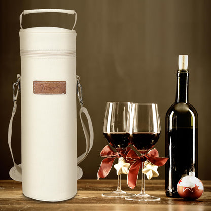 Tirrinia Single Wine Cooler Bags - Insulated & Padded Portable Wine Gift Tote Carrier for Travel, BYOB Restaurant, Wine Tasting, Party, Great Gift for Wine Lover, Beige