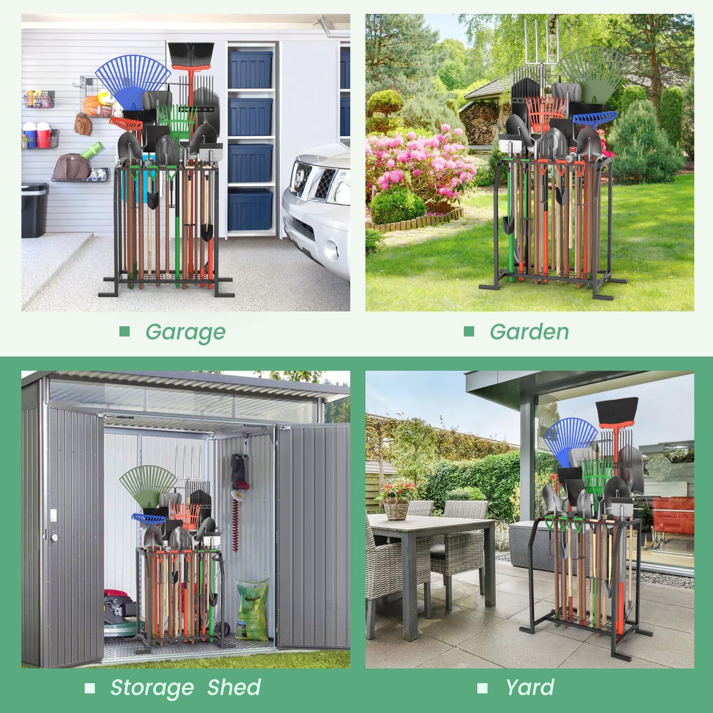 Trieez Extra Large Garden Tool Organizer for Garage, NEVER FALL OVER - Yard Tool Organizer Garage for Organization and Storage, Tool Rack for Shed, Outdoor, Tool Stand