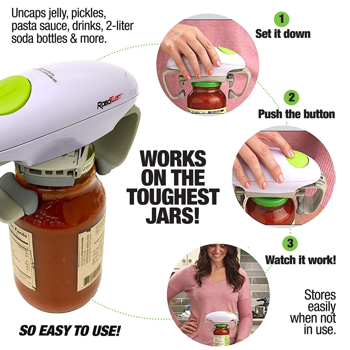 Robotwist Automatic Jar Opener, Deluxe Model with Improved Torque, Robo Twist Kitchen Gadgets for Home, Electric Handsfree Easy Jar Opener – Works on All Jar Sizes, As Seen on TV