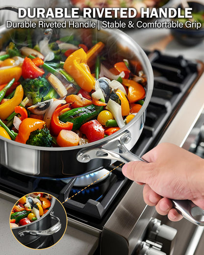 Cooks Standard Classic Stainless Steel Saute Pan 11-inch, 5 Quart Induction Cookware Deep Frying Pan Cooking Skillet with Lid, Stay-Cool Handle