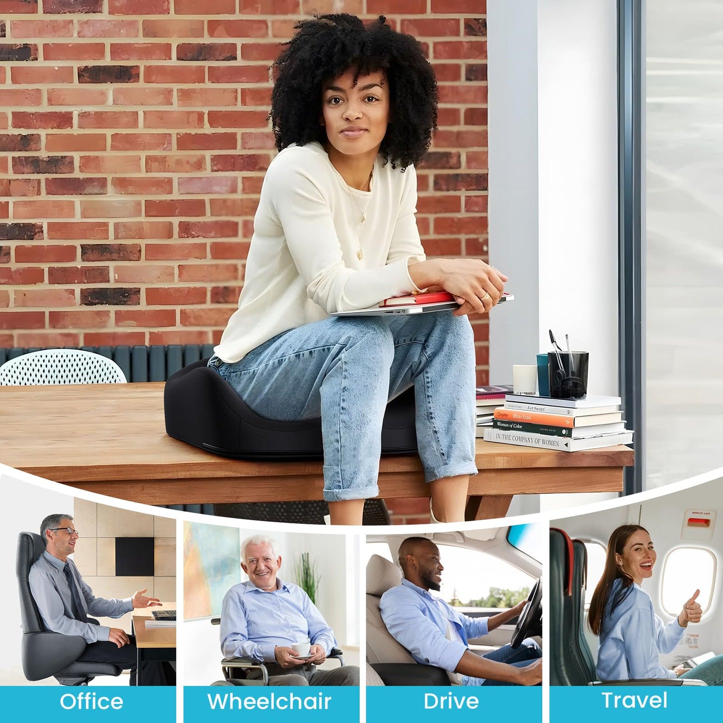 Benazcap Seat Cushion, Memory Foam Cushions for Office Chair - Ergonomic Chair Cushions for Tailbone Pain Relief, Sciatica & Back Support, Office Chair Cushion & Car Seat Cushion