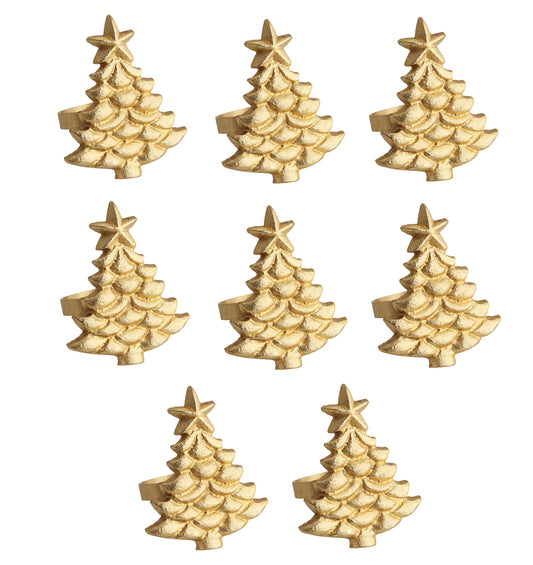 COTTON CRAFT Christmas Tree Napkin Rings - 8 Pack - Merry Xmas Hallelujah Holiday Dining Table Handmade Metal Napkin Holder - Joy Rejoice Festive Elegant Celebration Party Gift Tabletop Décor - Gold