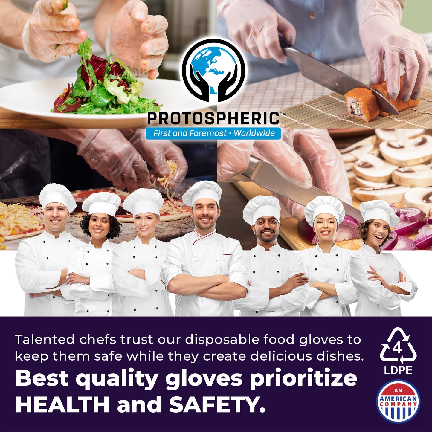 Protospheric Disposable Gloves for Food Prep - Super Poly Kitchen Grade Food Safe Gloves - Perfect for Cooking and Serving