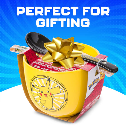 Silver Buffalo Pokemon Pikachu Electric Ceramic Ramen Noodle Rice Bowl with Chopsticks and Spoon, Microwave Safe, 20 Ounces