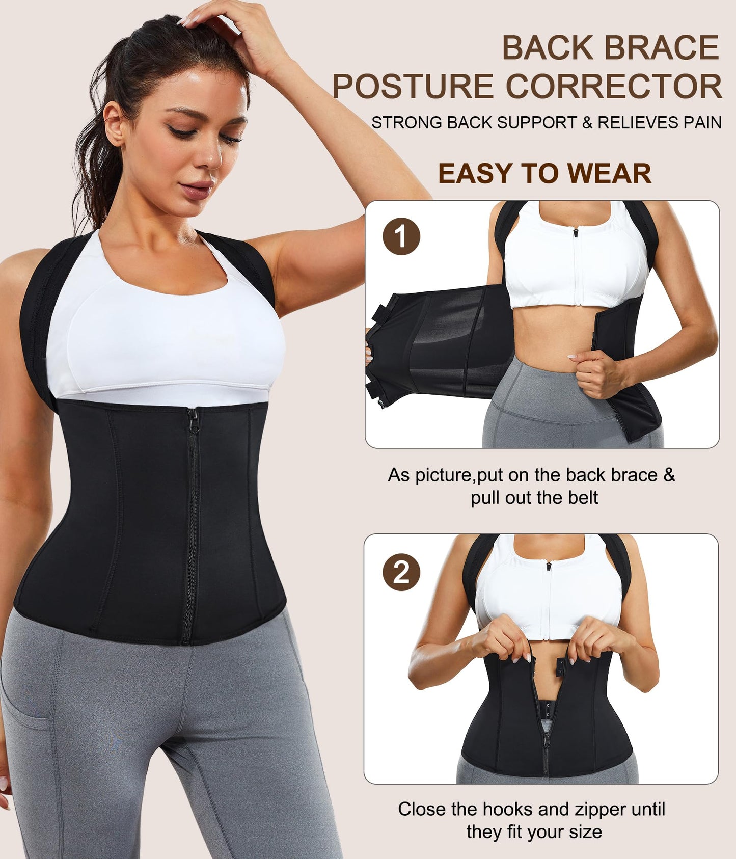 URSEXYLY Women Back Braces Posture Corrector Waist Trainer Vest Tummy Control Body Shaper for Spinal Neck Shoulder and Upper Back Support (L, Black)