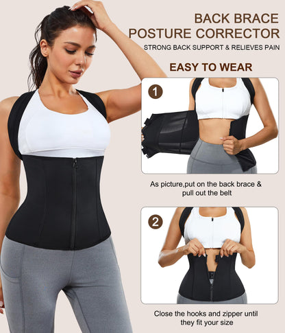 URSEXYLY Women Back Braces Posture Corrector Waist Trainer Vest Tummy Control Body Shaper for Spinal Neck Shoulder and Upper Back Support (L, Black)