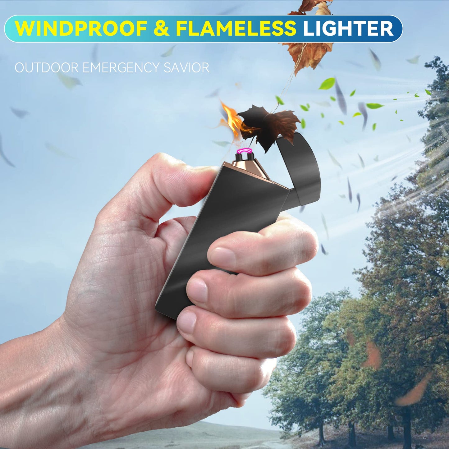 Coquimbo Gifts for Men Dad Him, Electric Lighter USB Rechargeable Windproof Flameless Dual Arc Plasma Lighter for Household Candle Incense Fireplace (Black)