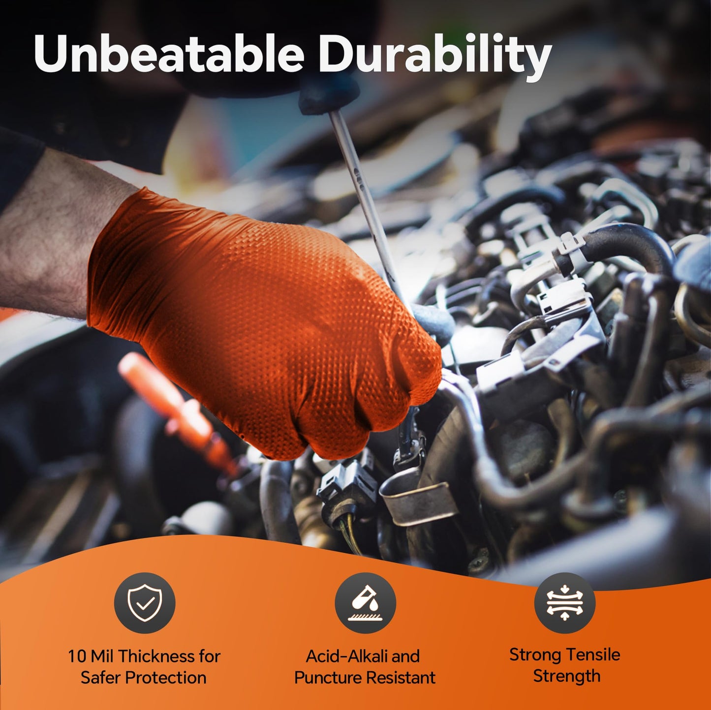 UYKKE 10mil Nitrile Gloves Disposable Rubber Latex Mechanic Gloves,Industrial Disposable Mechanic Latex Rubber Mechanics Glove Heavy Duty Nitrile Glove XL with Diamond Textured(101, X-Large)