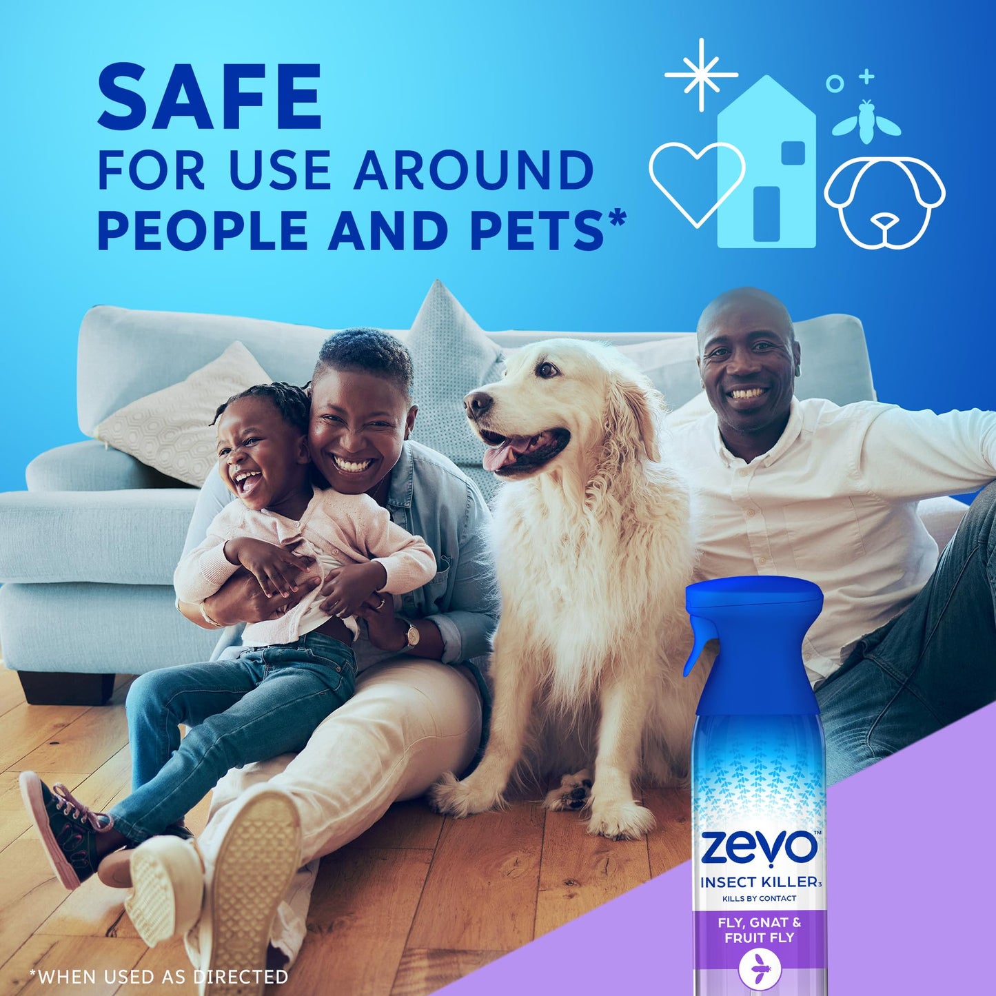 Zevo Flying Insect Killer Spray - Bug Spray for Home Use - Versatile Gnat, Mosquito, Fruit Fly Killer & More - with Rosemary & Cornmint Oil - for Indoor & Outdoor Use (3 Bottles)