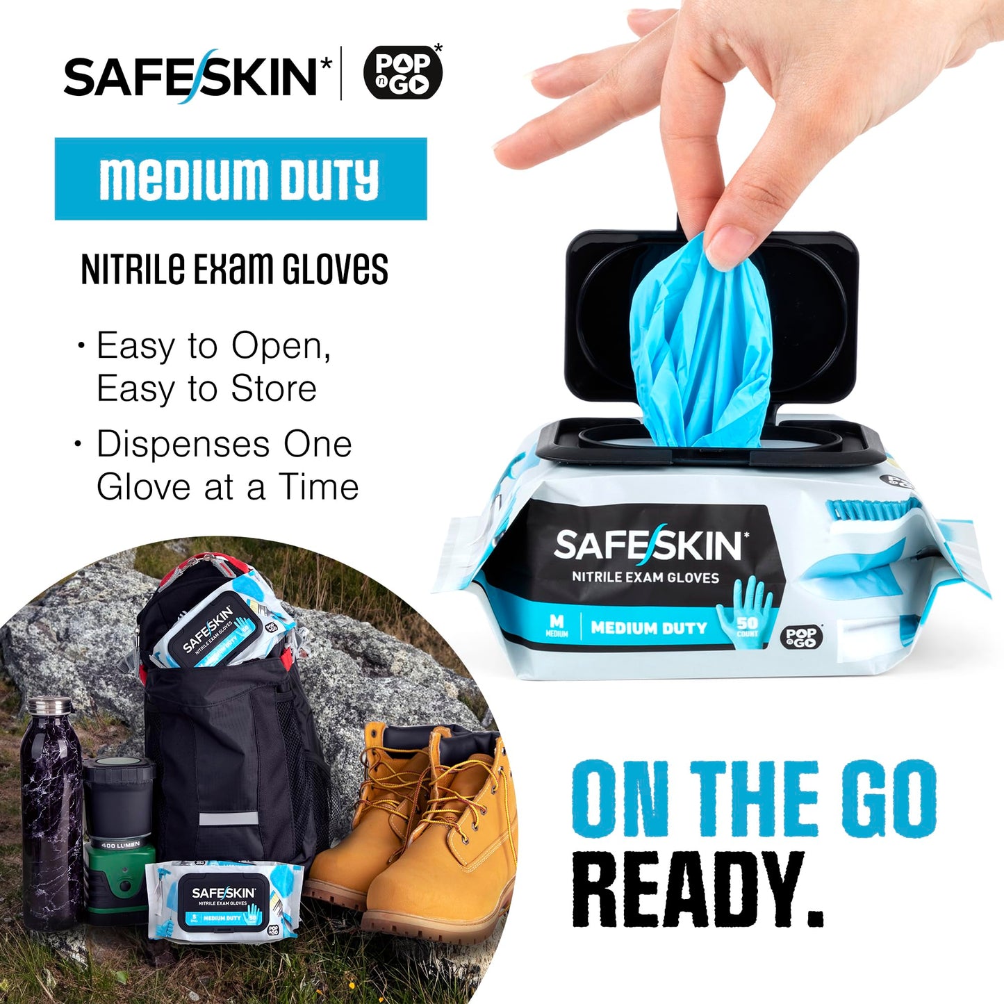 SAFESKIN Nitrile Disposable Gloves in Pack of 50, Medium Duty, Large Size, Powder Free - Food Handling, First Aid, Cleaning