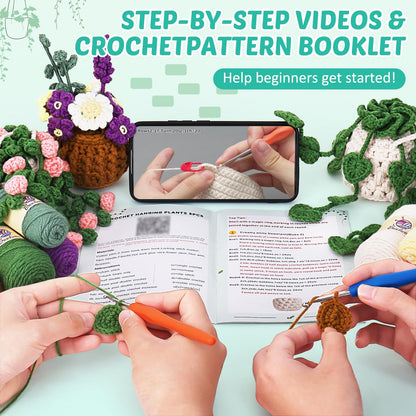 Crochetta Beginner Crochet Kit with Step-by-Step Video Tutorials, Learn to Crochet for Adults & Kids, Knitting Craft Supplies, Hanging Plants Home Decor (40%+ Yarn)