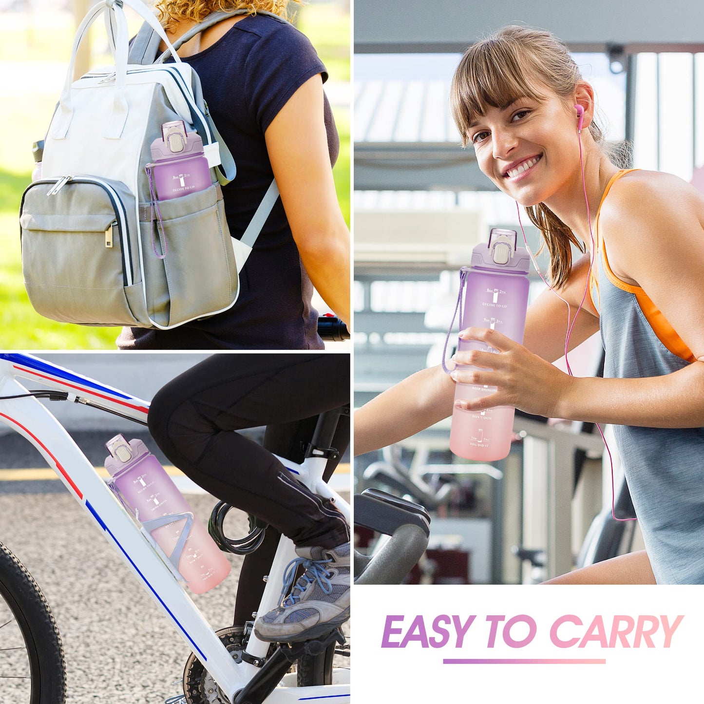 YC Kitchen Motivational Water Bottle with Time Marker- 32oz Water Bottles with Times to Drink, Leakproof & BPA Free Sports Water Bottle with Straw & Carry Strap for Fitness, Gym, and Outdoor Sports