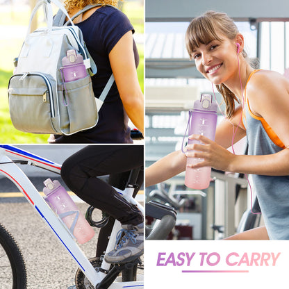 YC Kitchen Motivational Water Bottle with Time Marker- 32oz Water Bottles with Times to Drink, Leakproof & BPA Free Sports Water Bottle with Straw & Carry Strap for Fitness, Gym, and Outdoor Sports