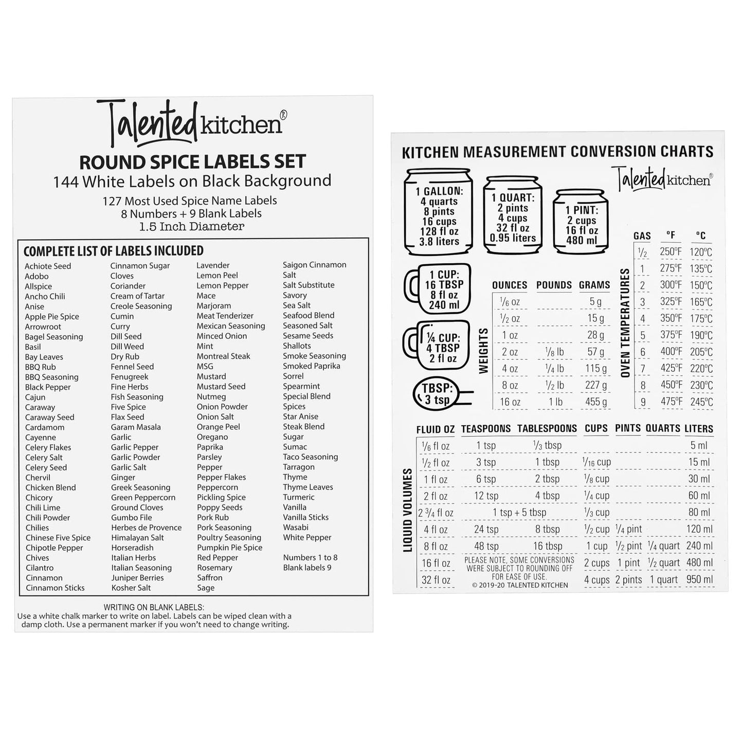 Talented Kitchen Magnetic Spice Jars for Refrigerator – 3oz Metal Magnetic Spice Tins w/Sift & Pour Lids (24 Jars, 269 Preprinted Labels, 2 Blank Label Designs)