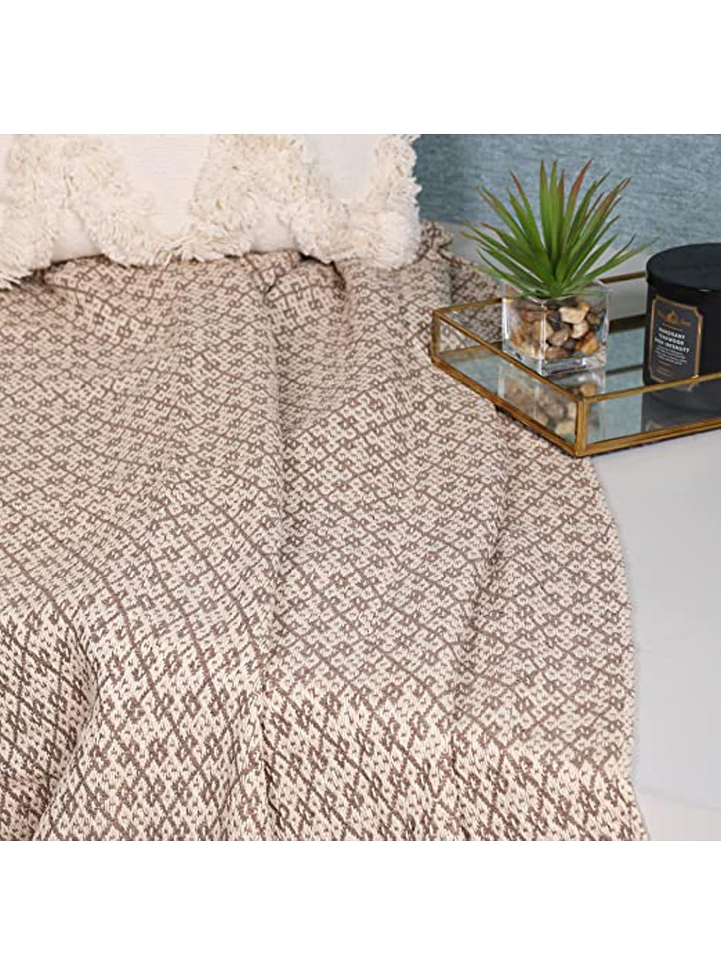 Sashaa Soft Throw Blanket for All-Season Comfort - Lightweight Cotton Weave Pattern with Boho Aesthetic & Tassels for Couch, Sofa, Bed, Chair & Outdoor Picnic | Neutral Beige, 70x50 inches (Pack of 1)