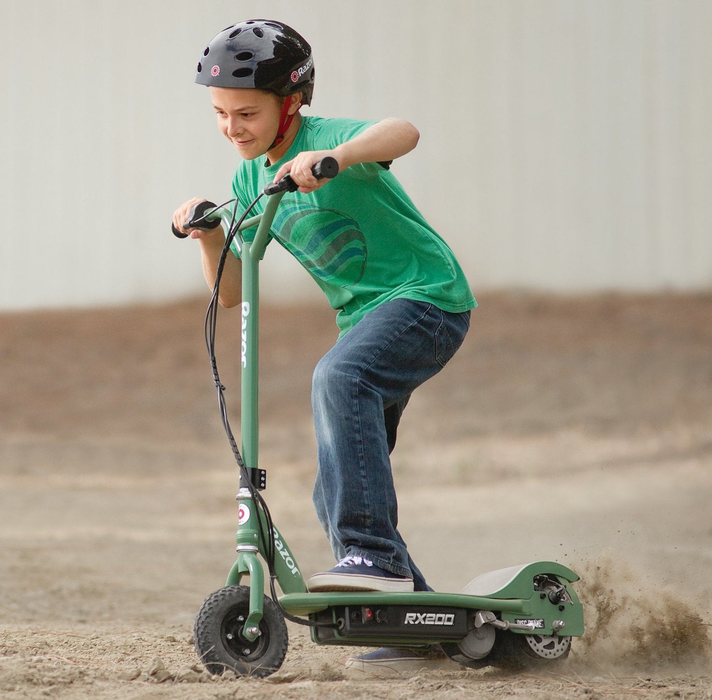 Razor RX200 Electric Off-Road Scooter for Teens Ages 13+, 154 lb Max Weight, Green – Up to 12 Mph, 40-Min Ride Time, Twist-Grip Throttle, Heavy-Duty Alloy Wheels with 60 PSI Offroad Tires