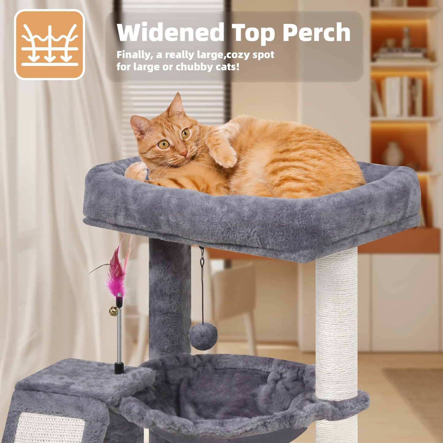 YOUPET Cat Tree with Cat Scratching Post for Indoor Cats, Cat Tower with Scratching Board and Playful Toy Balls, Cat Tree Tower with Cozy Hammock,Grey