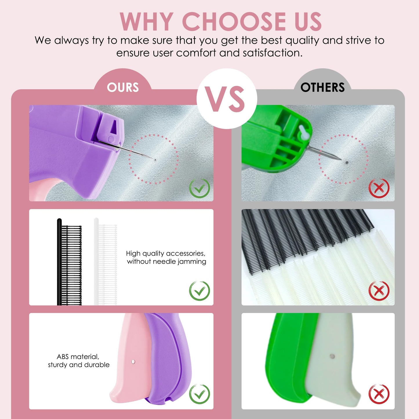 Stitch Gun for Clothes - Handheld Stitch Gun Quick Clothing Fixer - Mini Sewing Kit Micro Tagging Gun - Includes 6 Needle, 1000 Black Fasteners & 1000 White Fasteners (Purple)