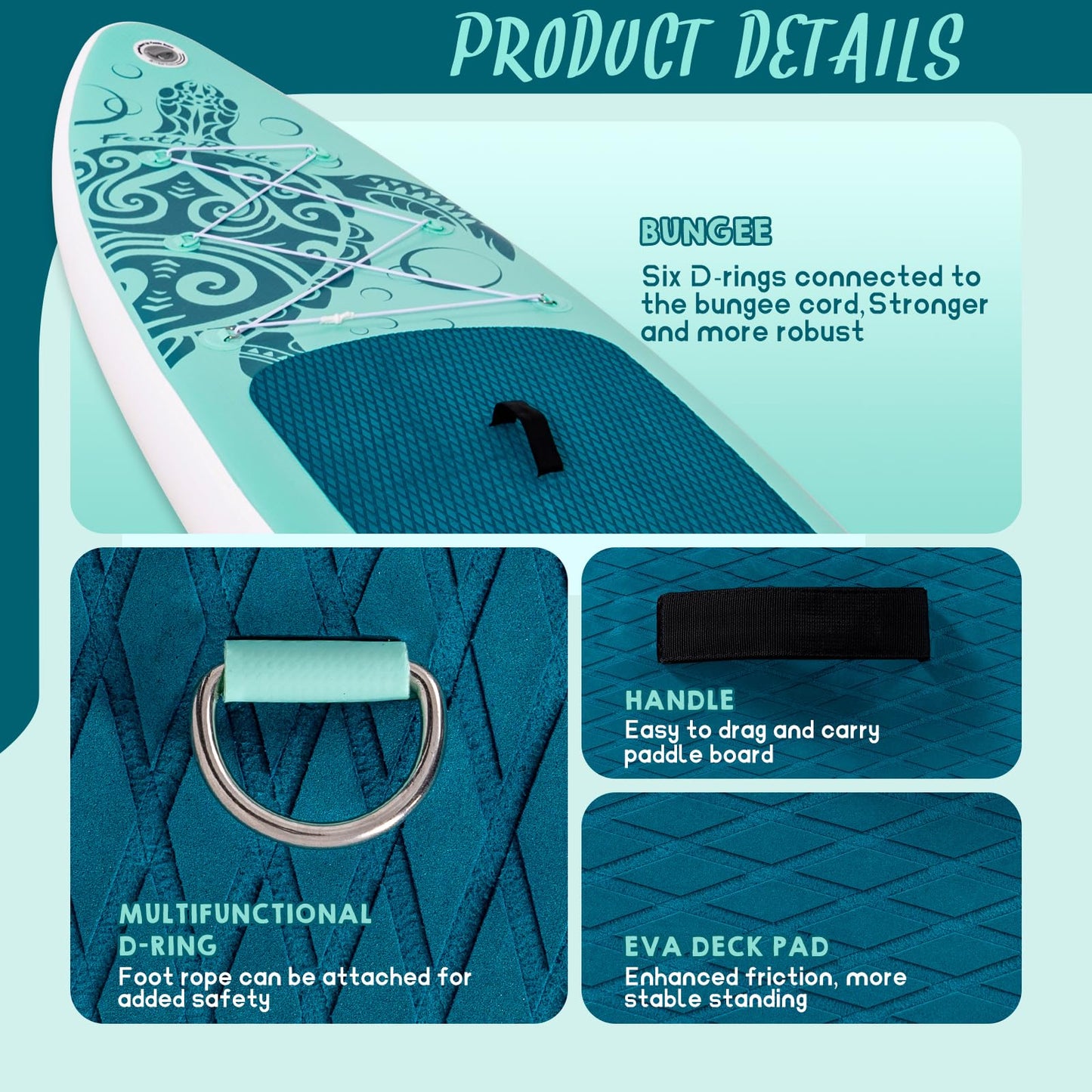 FEATH-R-LITE Inflatable Paddle Board Stand Up Paddleboards for Adults SUP with Complete Premium Accessories Pump, Adjustable Paddle, Leash, Three Fins, Waterproof Phone Bag, Repair Kit, Backpack