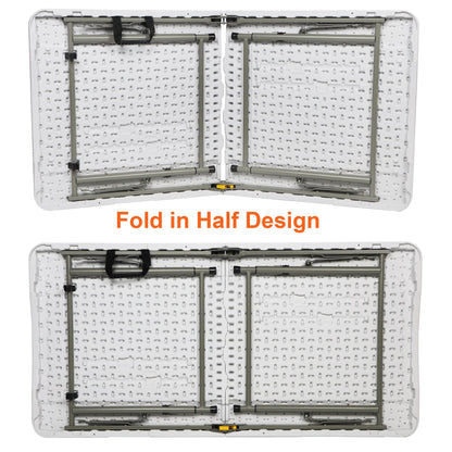 FORUP Folding Utility Table, 4ft Fold-in-Half Portable Plastic Picnic Party Dining Camp Table