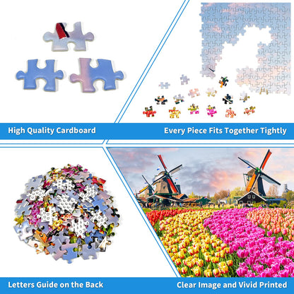 1000 Piece Puzzle for Adults Dutch Windmill Puzzle 1000 Piece Tulip Fields Puzzles Tulips Flowers Jigsaw Puzzles 1000 Pieces Holland Spectacular Flower Fields Landscape Puzzles