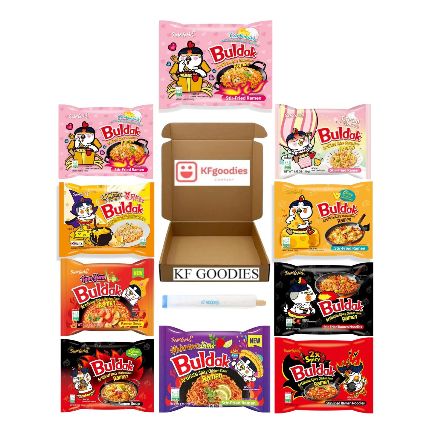 Samyang Buldak Hot Spicy Chicken Ramen Noodle Korean Stir-Fried Ramen (10, 2 Carbonara, Cheese, Cream Carbonara, 2X Spicy, Habanero Lime, Quattro Cheese, Original, Stew, Tom Yum)