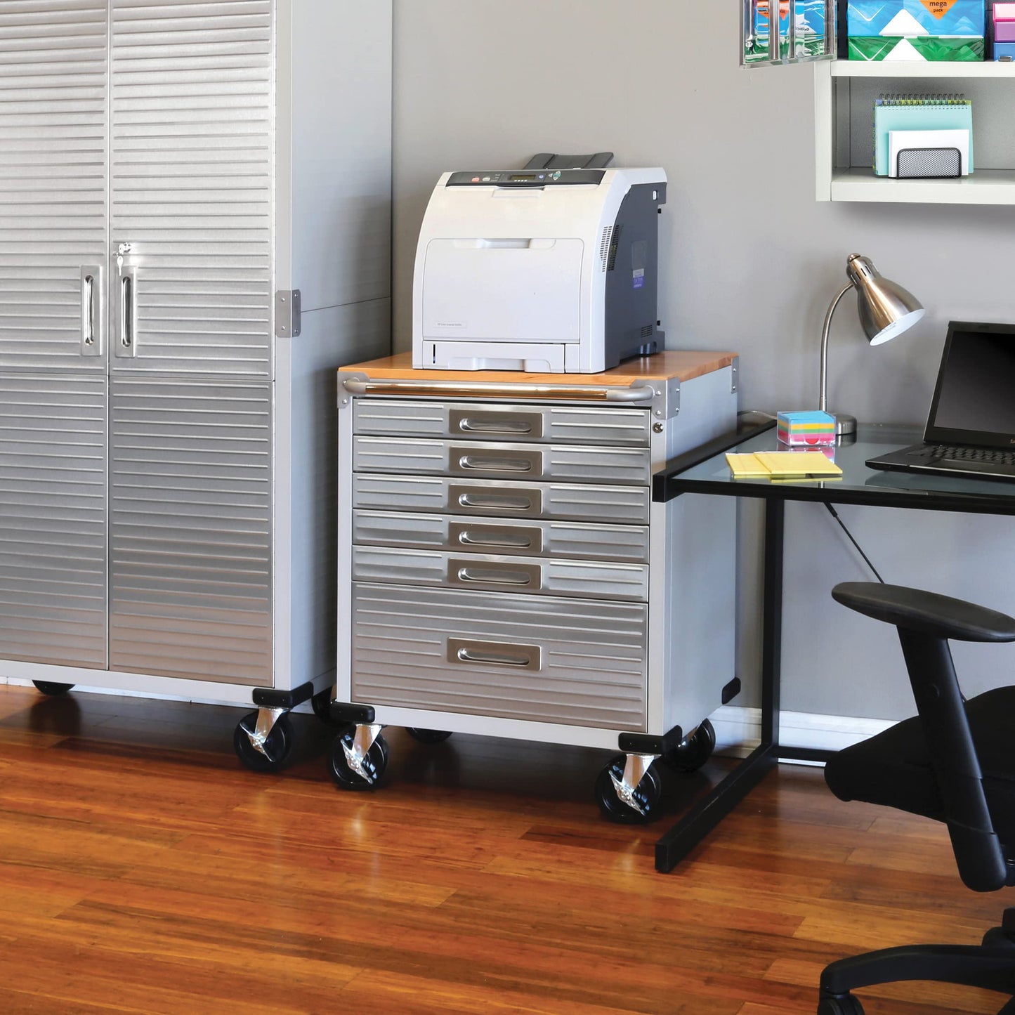 Seville Classics UltraHD Heavy Duty Rolling Cabinet Workbench Table w/Solid Wood Top, Workstation for Garage, Office, Workshop, Granite, 6-Drawer (28" W x 18" D