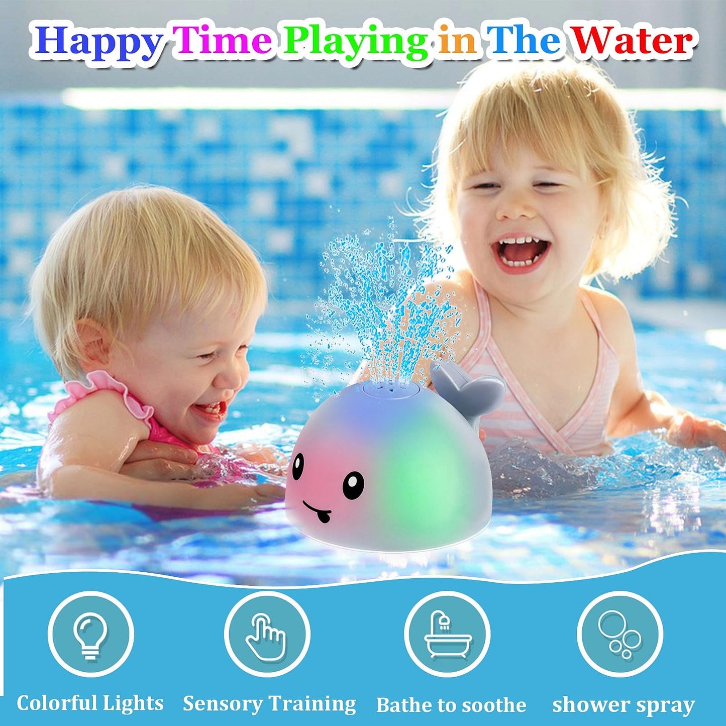 Toddla Whale Bath Toy Sprinkler - Light Up Bath Toys for Kids Ages 1-3 | Infant Baby Toys 6-12-18 Months | Toddler Bathtub Pool Water Table Toys | 1 2 3 Year Boys Girls Gifts | 1st Birthday Gifts