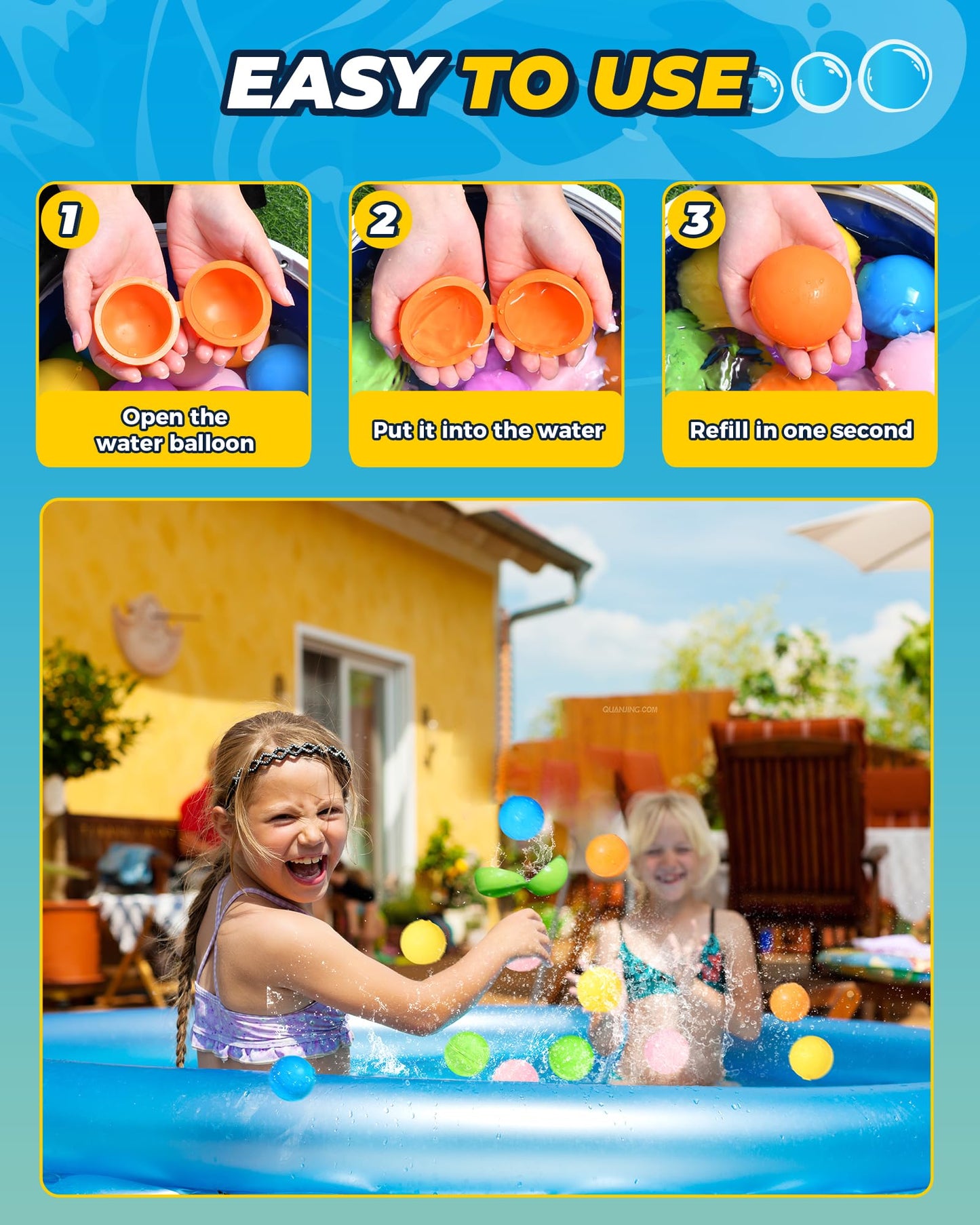 SOPPYCID Water Balloons Reusable Quick Fill - Self Sealing Silicone Water Balls for Kids with Mesh Bag, Outdoor Summer Fun Water Toys for Activities, Summer Party, Water Park, Family Game 10 Pcs