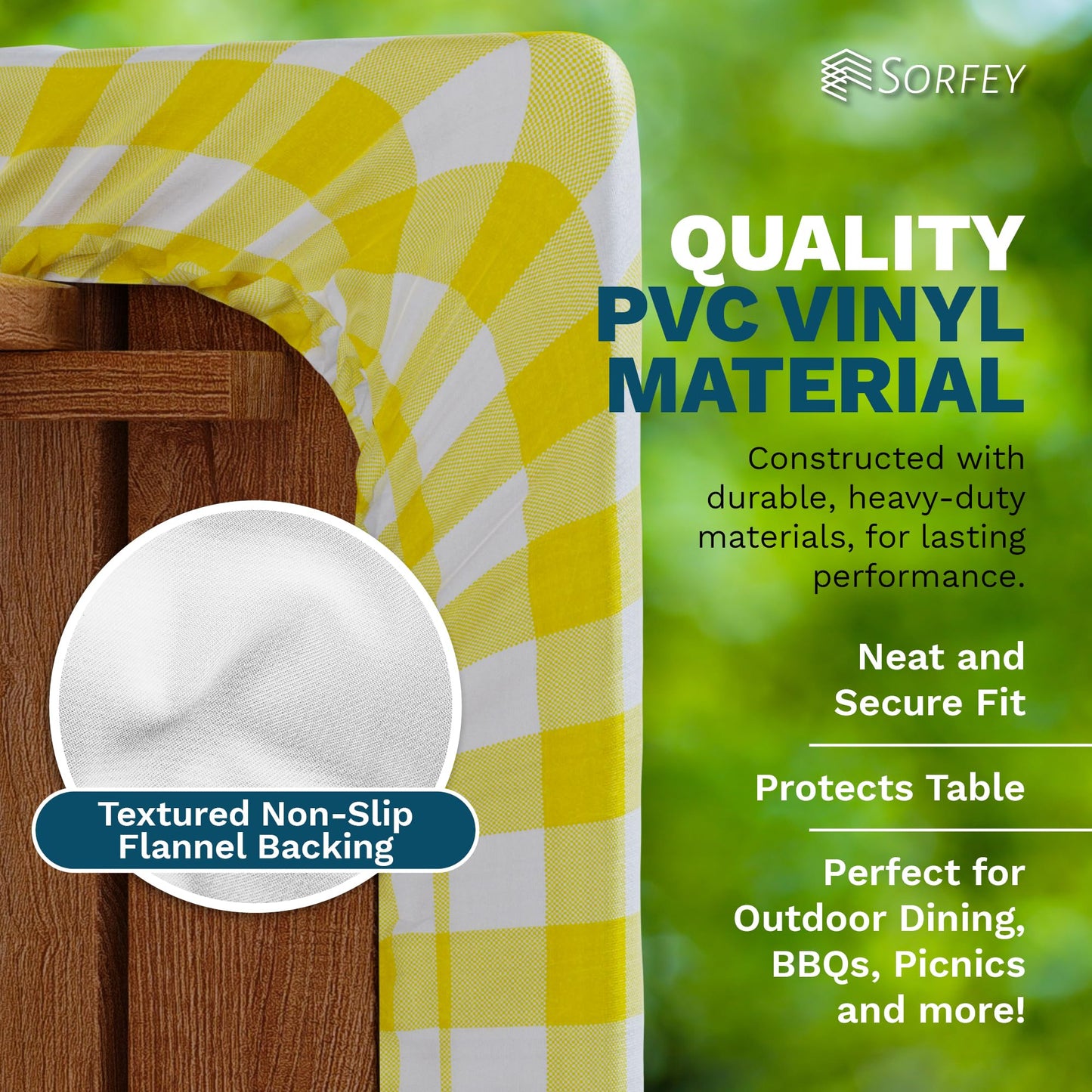 Sorfey Picnic Table Cover with Bench Covers -Fitted with Elastic, Vinyl with Flannel Back, Fits for Table 30"x 72" Rectangle,Water Proof, Checked red Design