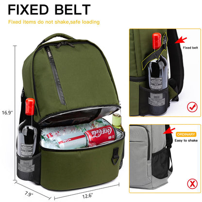 TUGUAN Insulated Cooler Backpack 38/42 Cans Double Deck Leakproof Lightweight Soft Lunch Backpack Small Cooler Bag Beach Picnic, Green