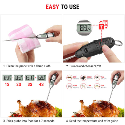 ThermoPro TP02S Digital Food Thermometer for Cooking Bread Baking Sourdough Liquids, Meat Thermometer Digital with Super Long Probe for Grill Kitchen BBQ Oil Milk Yogurt Candy Making Accessory