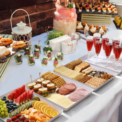 4-Pack Plastic 16" x 11" Large White Serving Trays Set - Reusable Serving Platters for Cookie, Appetizer, Charcuterie, Snack, Dessert, Party Food Display - Stackable Kitchen CounterTop Tray, BPA Free