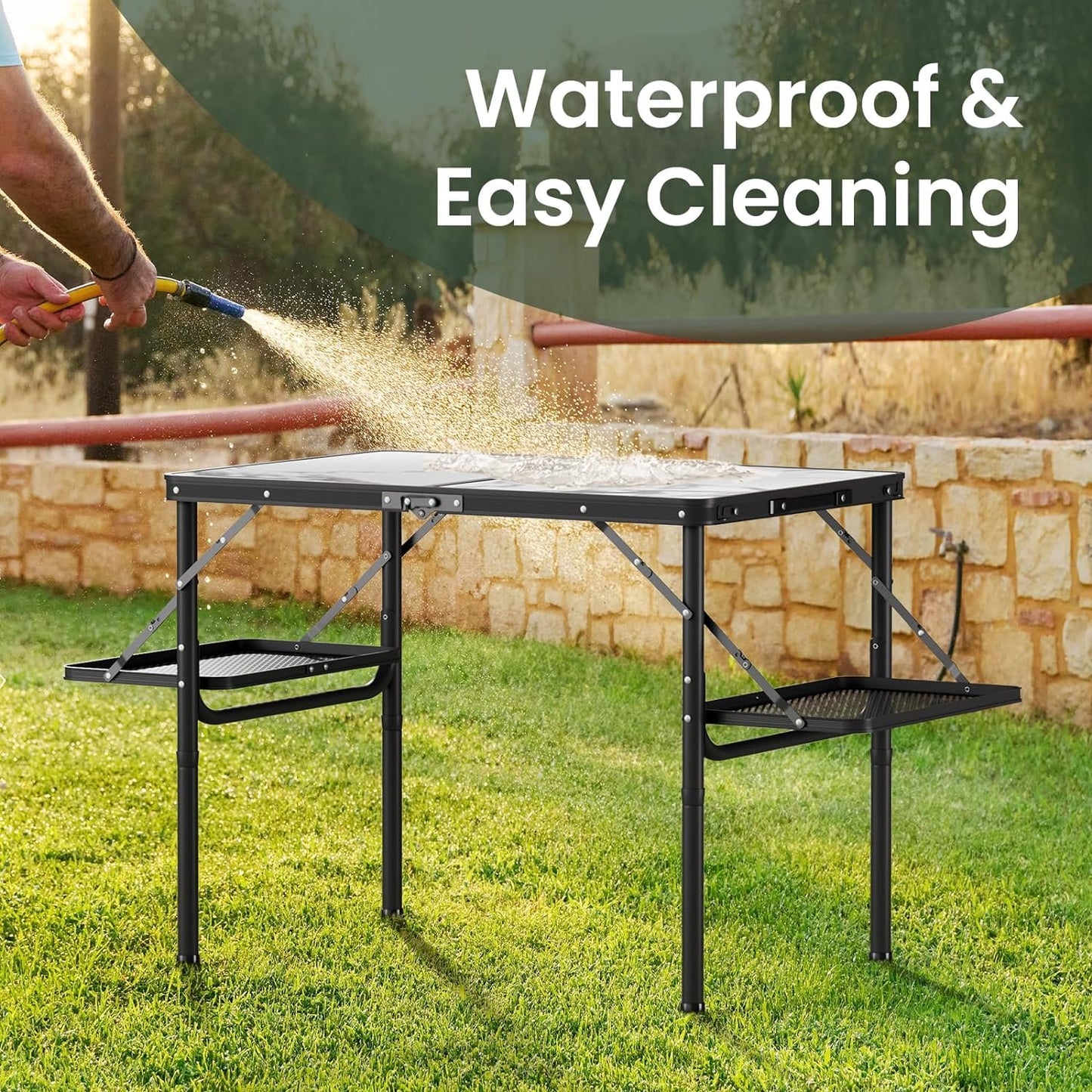 Titanker Folding Camping Table 3ft, Folding Picnic Table, Camp Tables Portable, 50% Extra Side Space, Outdoor Patio Table, RV/Car Camping Essentials, Aluminum Light & Solid