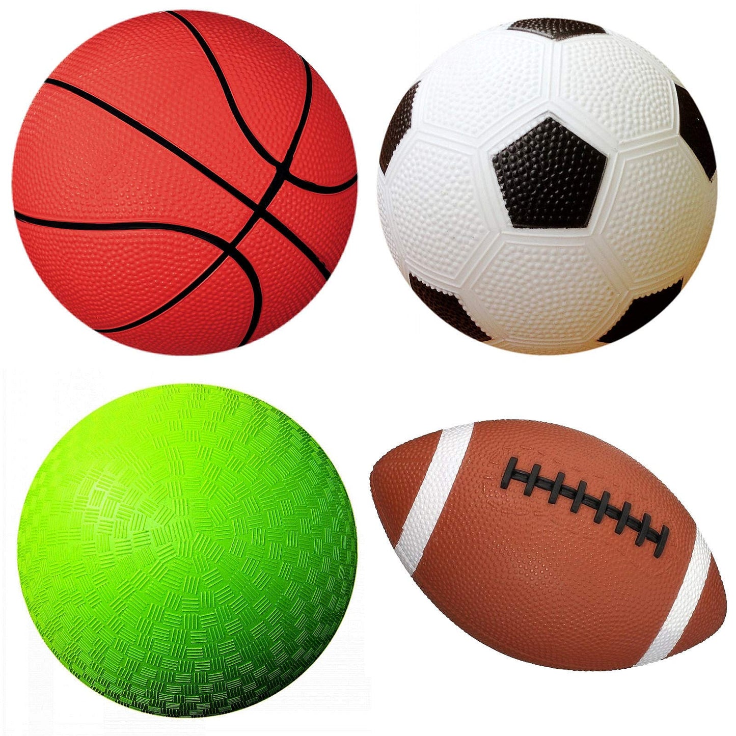 AppleRound 4-Pack Sports Balls for Toddlers & Kids with Pump – 5-Inch Soccer Ball, Basketball, Playground Ball & 6.5-Inch Football – Soft Small Balls for Indoor/Outdoor Play (Ages 2-7)