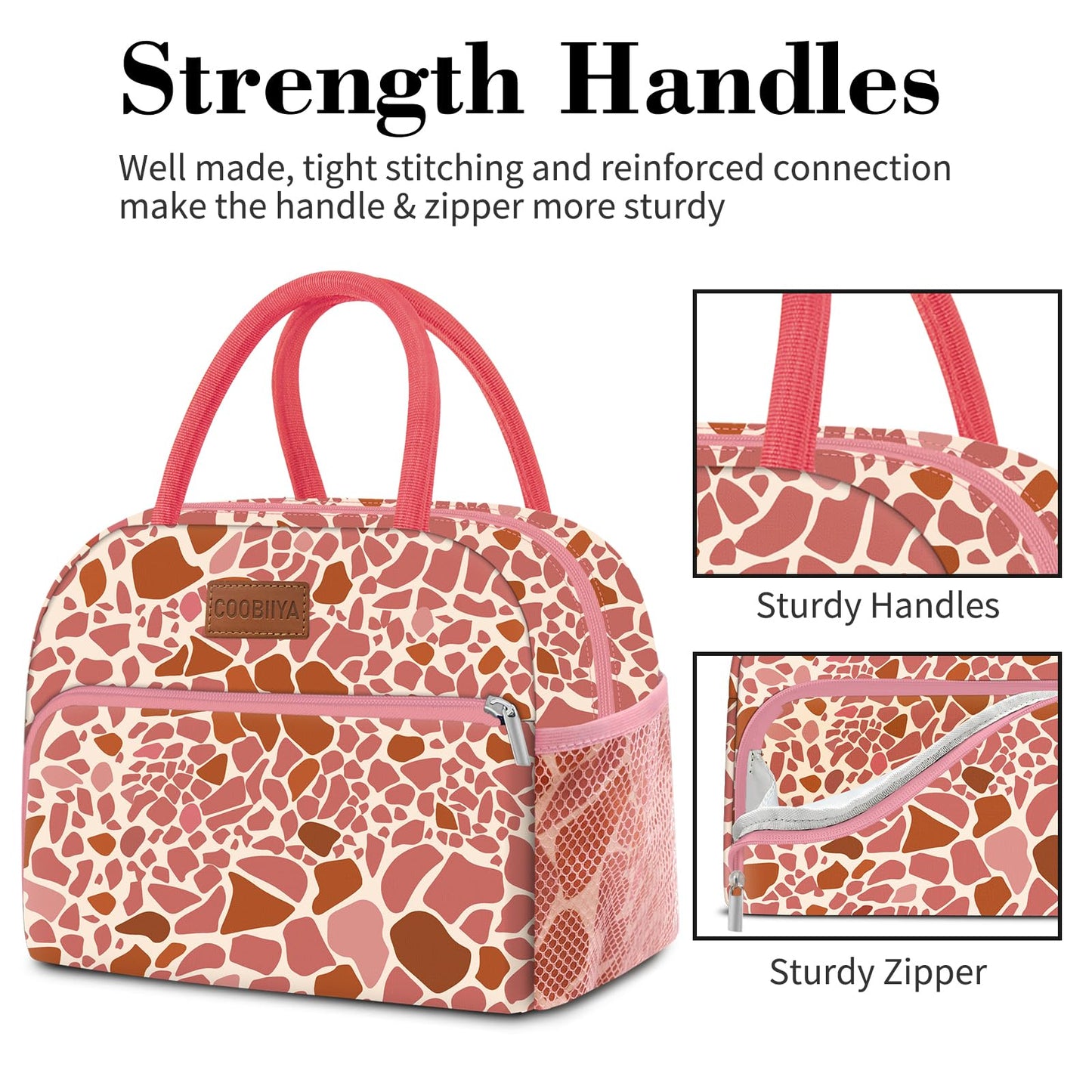 Coobiiya Lunch Bag Women, Lunch Box for Women Adult Men, Small Leakproof Cute Lunch Tote Large Capacity Reusable Insulated Cooler Lunch Container for Work/Office/Picnic/Travel-Pink Leopard
